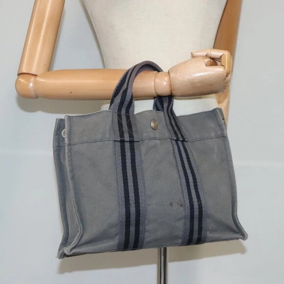 HERMES Fourre Tout PM Tote Bag Canvas Gray Silver Auth ti2154 - Picture 9 of 16